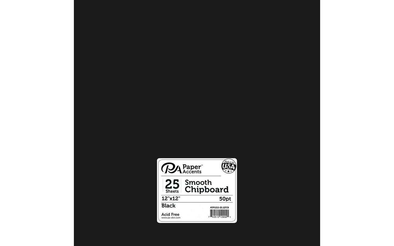 Paper Accents Chipboard, Black, 25 pack, 12x12 chipboard sheets, heavy 50  point for Crafts, Scrapbooking, Frame Backing, Card Making, Stamp Projects  and Book Making. Compatible with Cricut Machine.